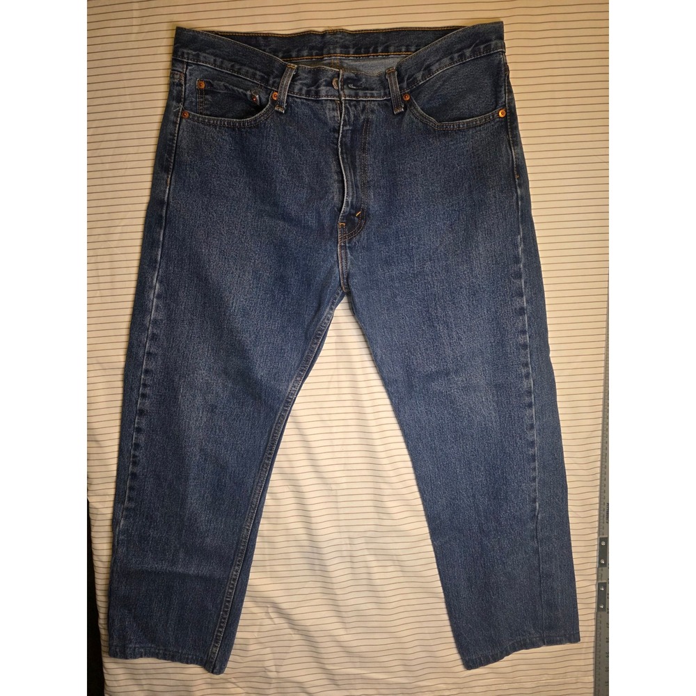 1288 Levis 505 Mens Medium Wash Straight Leg Denim Jeans Blue 36x30
